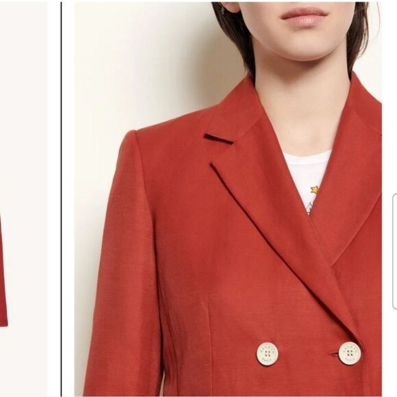 Sandro Paris Double-breasted Twill Oversized Blazer Jacket Sz 36/ 4 US Red - Picture 3 of 13